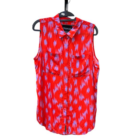 Wildfang The Empower Sleeveless Button-Up Shirt Women's Size Small Red Purple - Picture 1 of 4